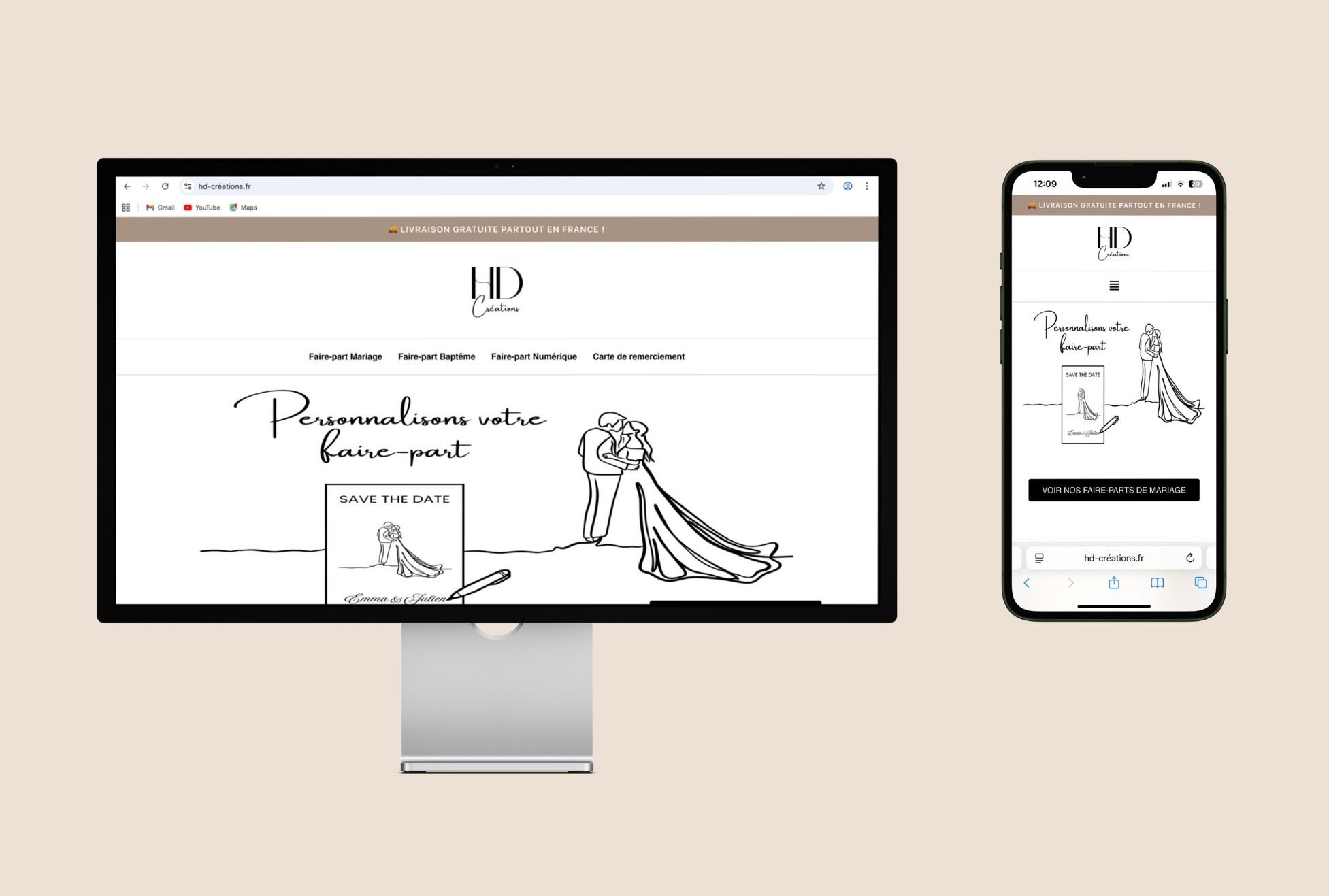 Site internet élégant pour une boutique de faire-parts personnalisés